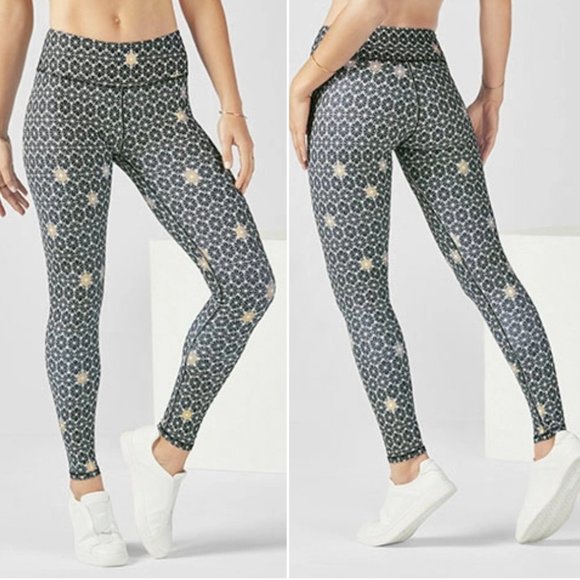 Fabletics Pants - Fabletics Mid Rise Powerhold Leggings Gold Stars